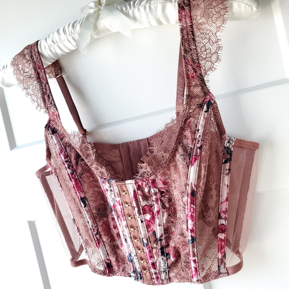 Victoria Secret Dream Angel Unlined Hook and Eye Corset Pink Floral Size Medium